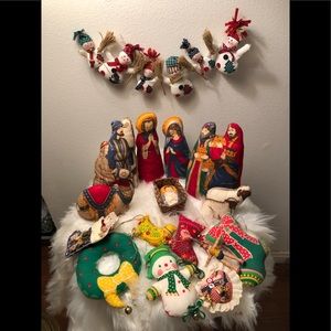 🎄HANDMADE VINTAGE NATIVITY SET & ORNAMENTS